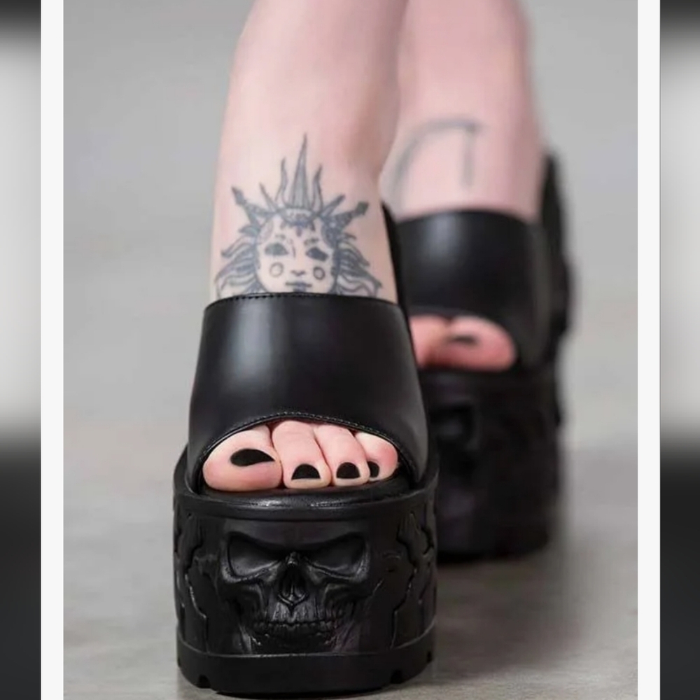Killstar Black Skull Platform Sliders - Picture 4 of 11
